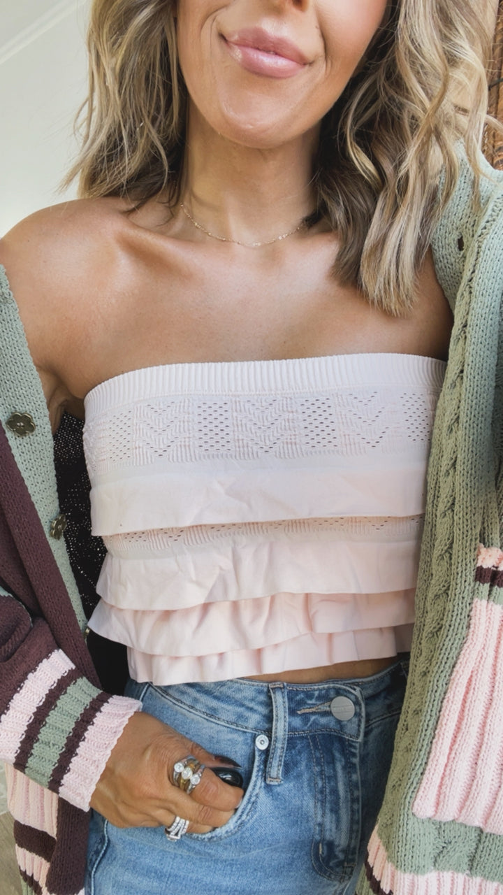 Layered Ruffled Tube Top, Peachy Pink