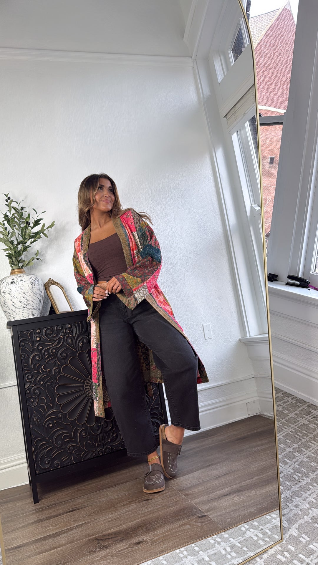 Laguna Mist Patchwork Duster Cardigan, Taupe/Pink/Multi