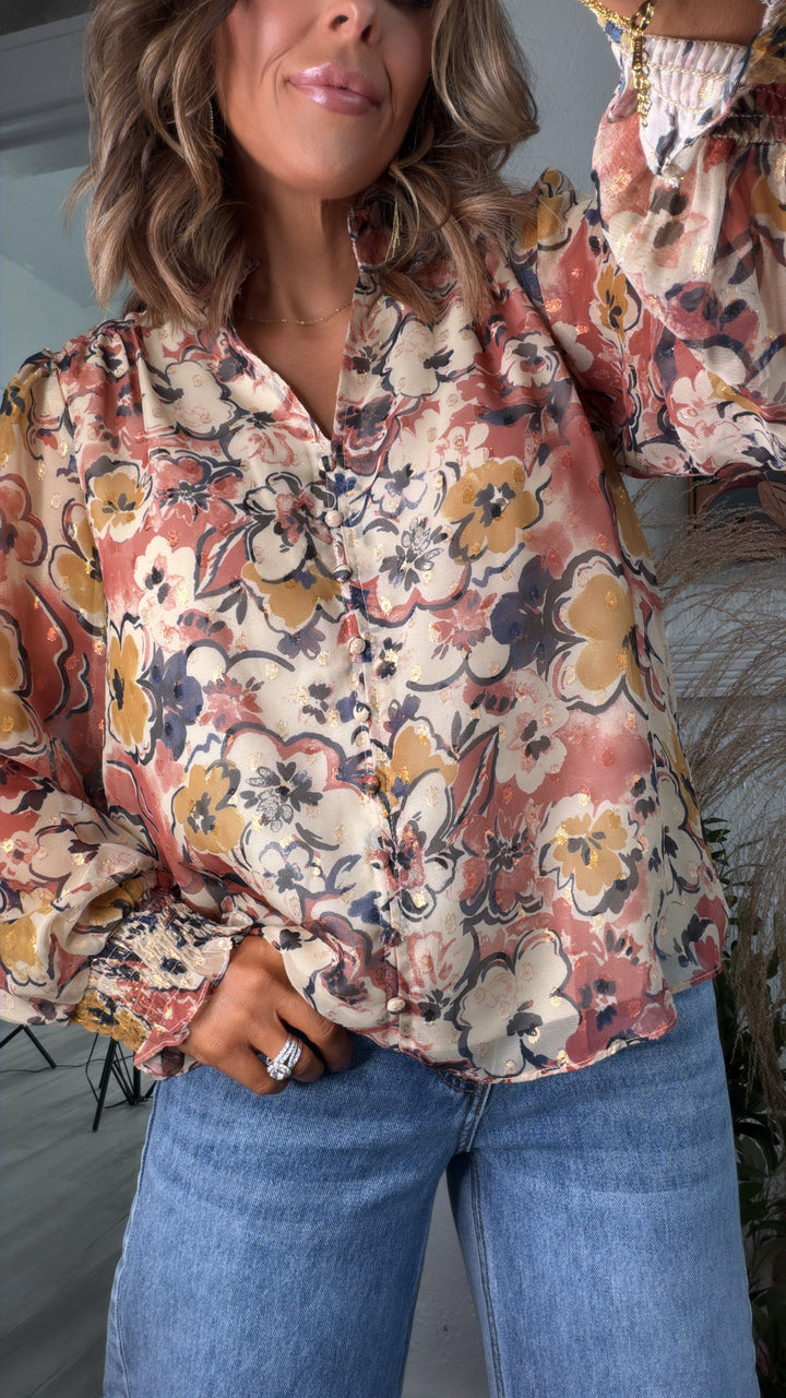 Mauve Mist Blouse, Beige Combo