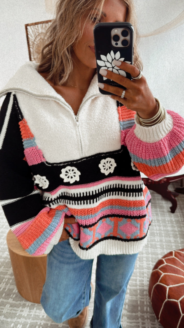 The Cabin Half Zip, Black Multi