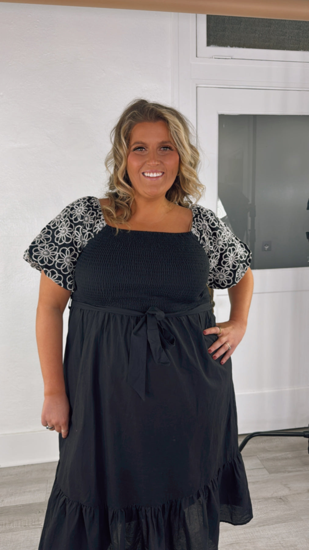 Embroidered Midi Dress, Black Everyday Chic Boutique Embroidered Midi Dress, Black Everyday Chic Boutique