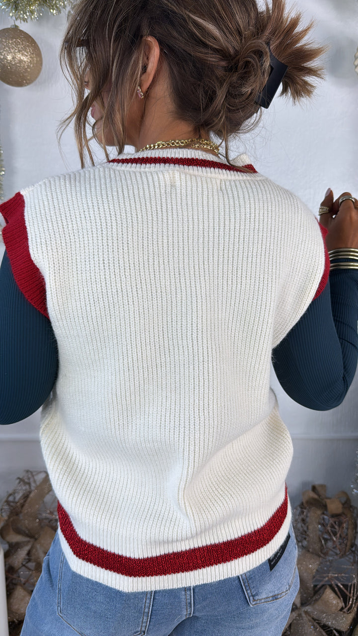 Checkered Cheer Plaid Sweater Vest, Ivory