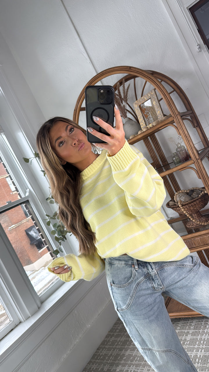 Avie Striped Sweater, Lemon/White