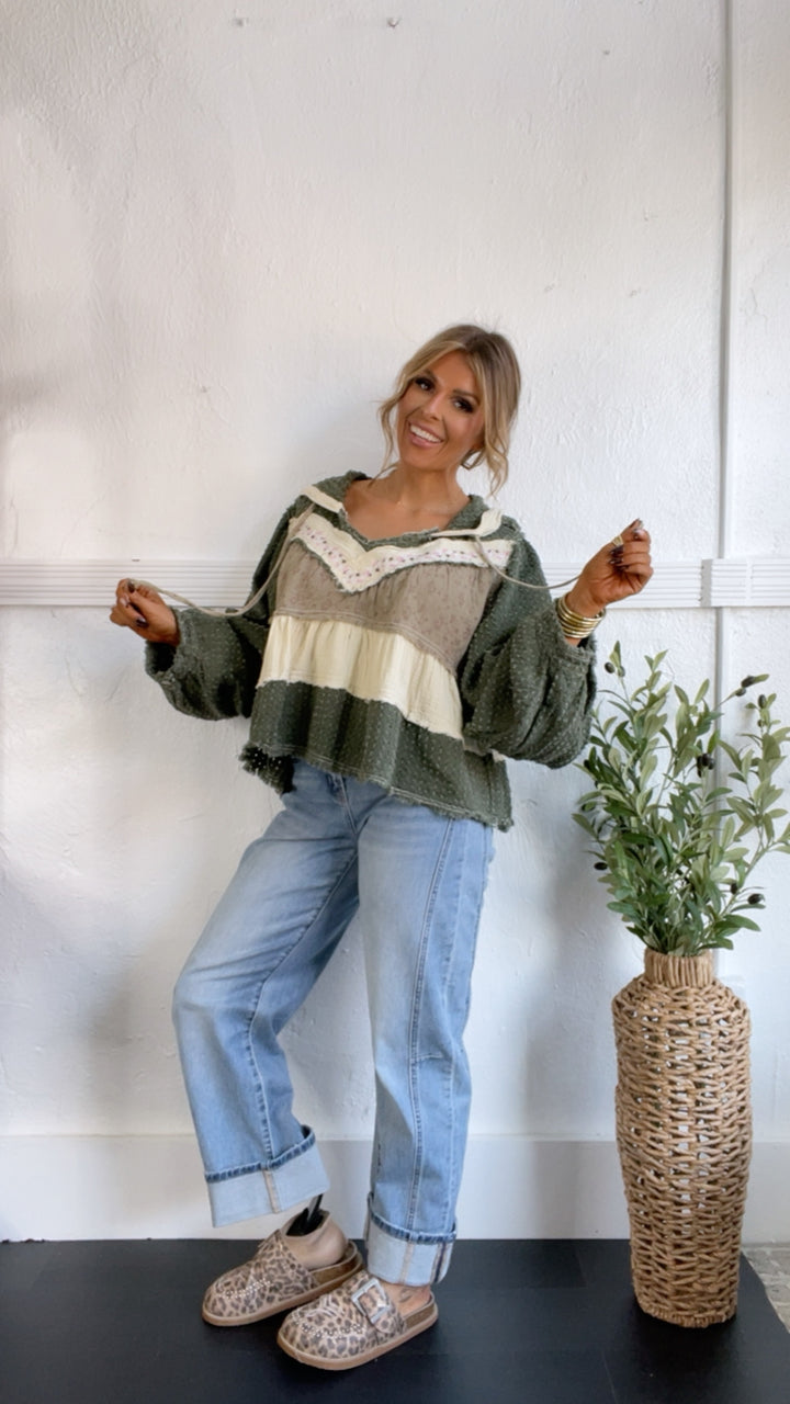 Crisp Dawn Waffle Knit Top, Olive