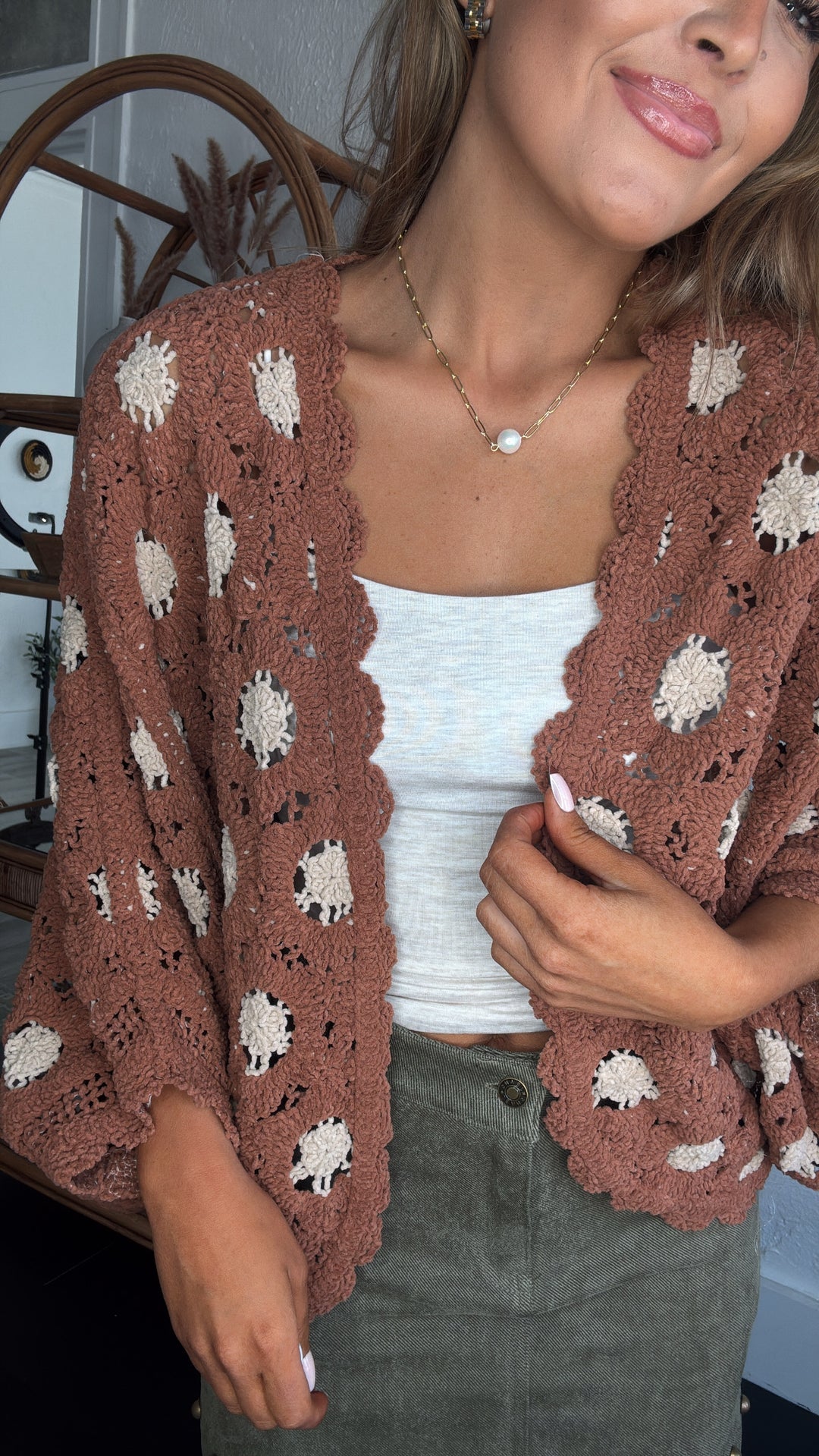 Harvest Drape Cardigan, Brick/Latte
