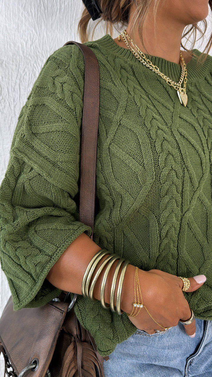 Winter Washed Knit Sweater, Olive