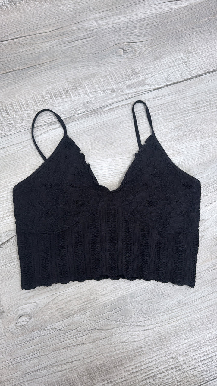 Lace Texture Bralette, Black