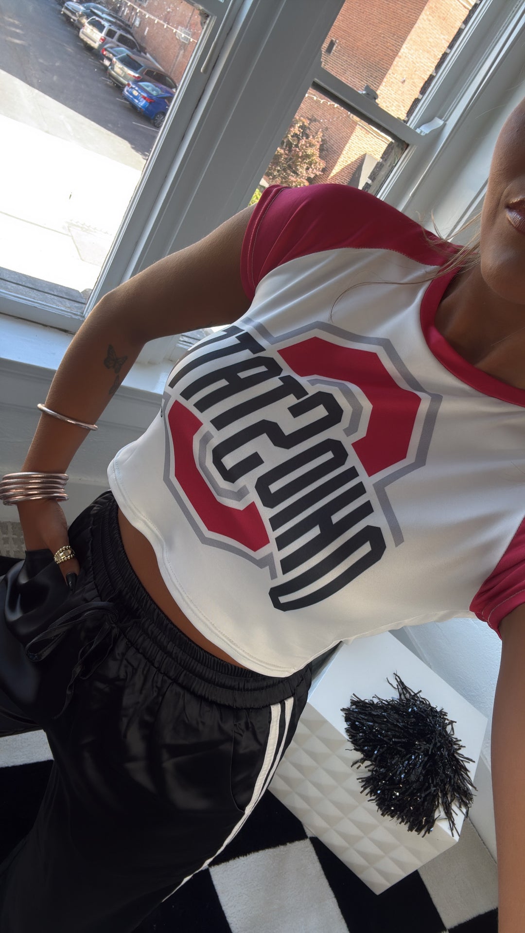 Ohio Crop Baby Tee, White/Red