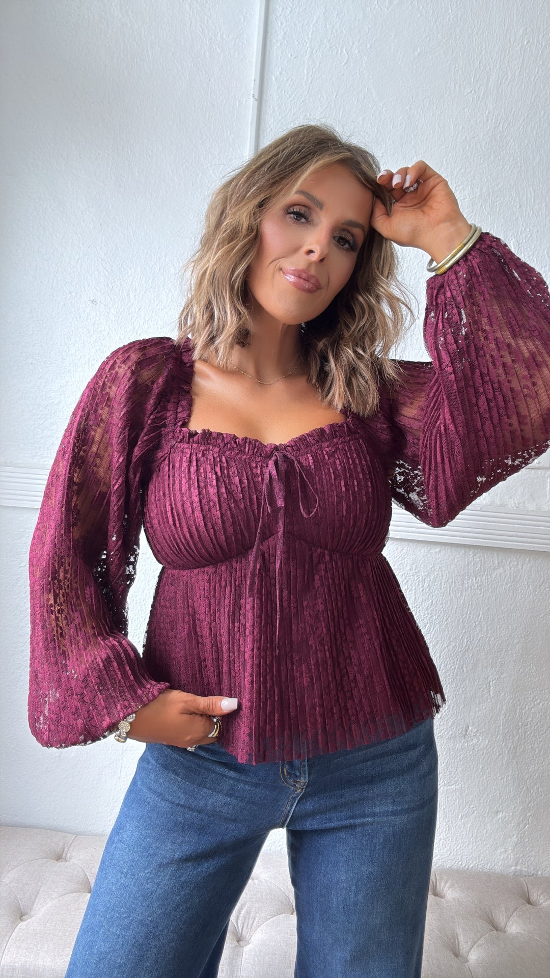 Sylvie Sweetheart Blouse, Burgundy