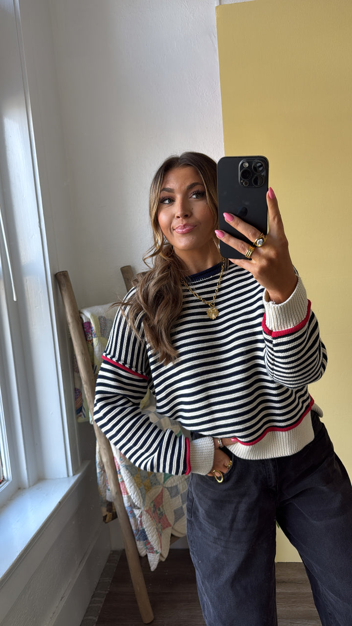 Summer Striped Sweater, Cream/Navy