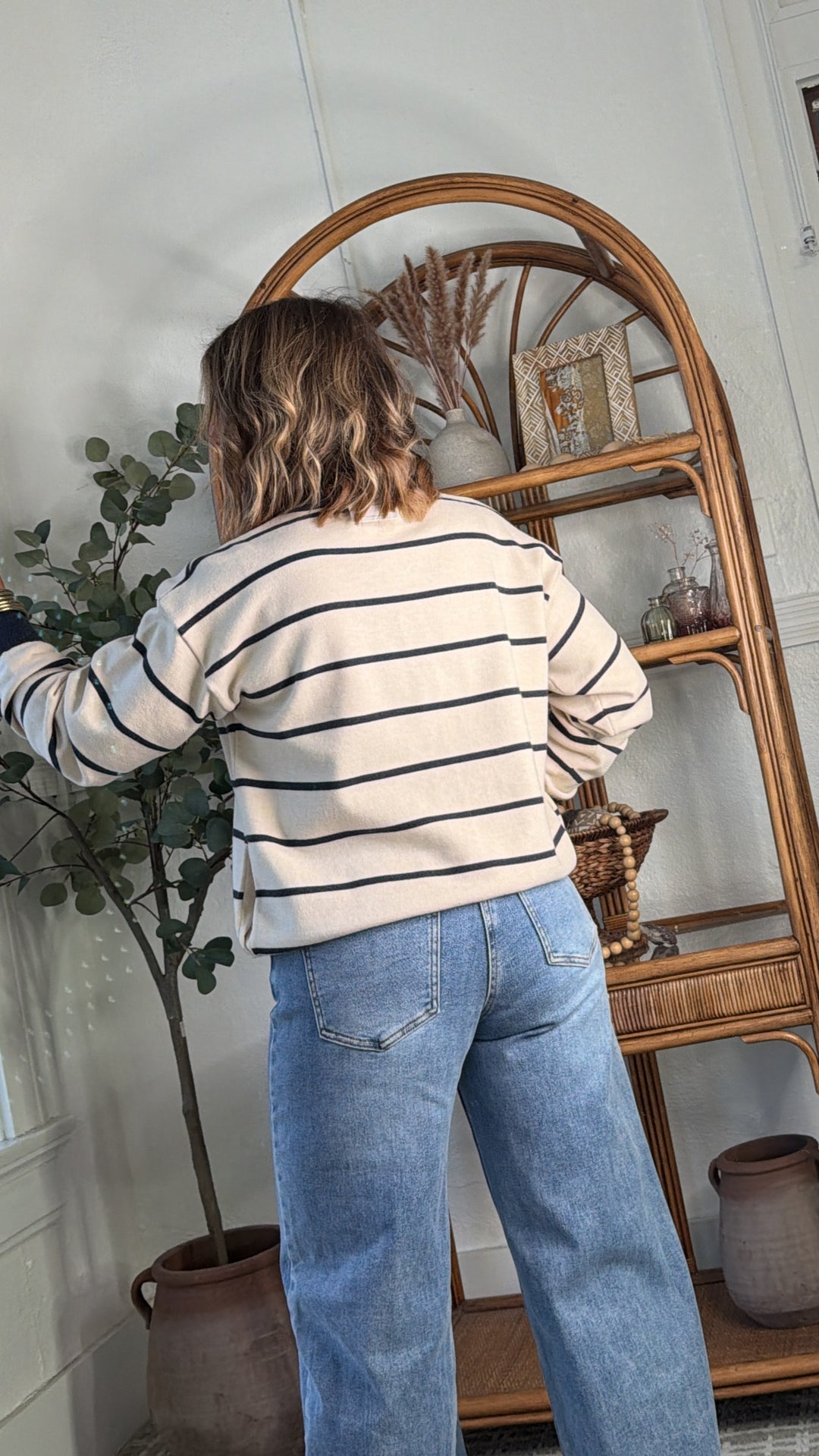 Timeless Stripe Knit Sweater, Oatmeal/Navy Stripe