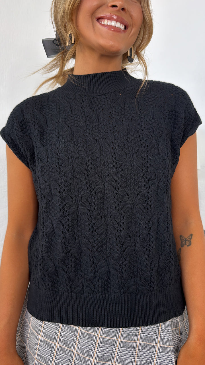 Soft Tone Knit Sweater Tank, Black