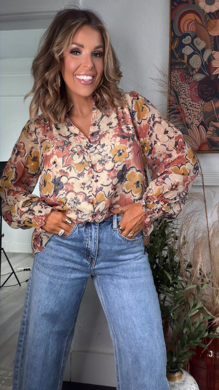 Mauve Mist Blouse, Beige Combo