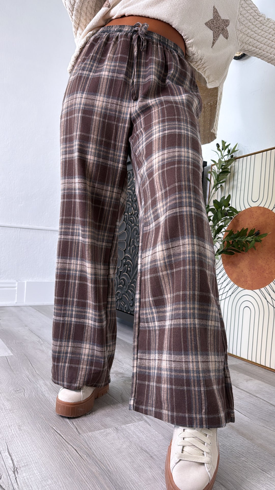 Soft Hazelnut Plaid Pants, Brown