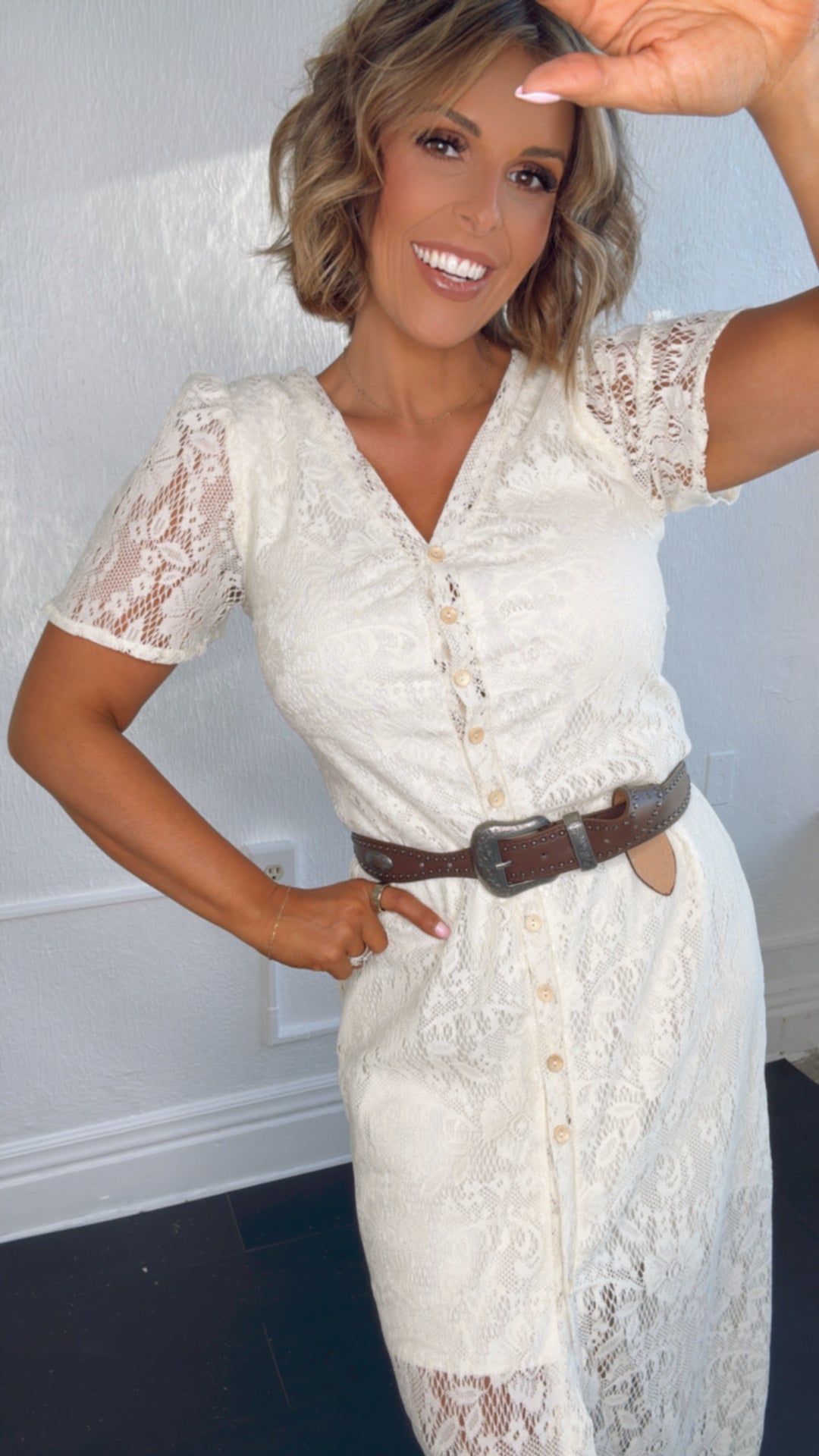 Lace Midi Dress, Cream Medium Lace Midi Dress, Cream Medium