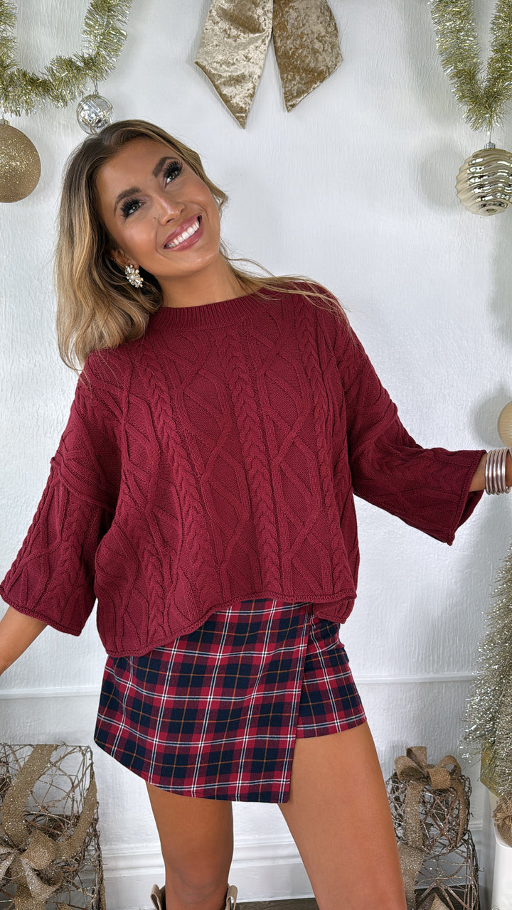 Winter Washed Knit Sweater, Burgundy