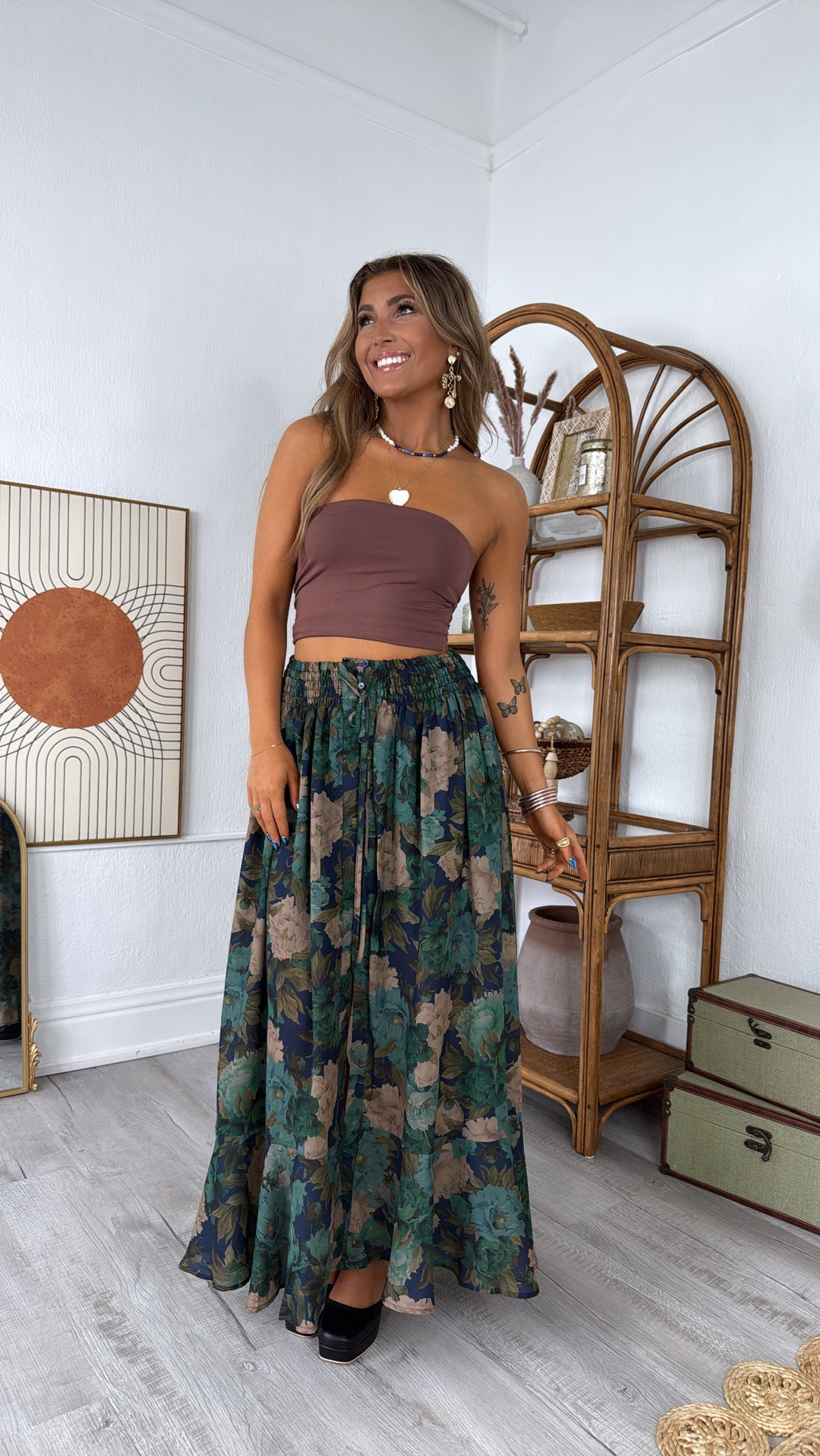 Florence Floral Skirt, Retro Blue