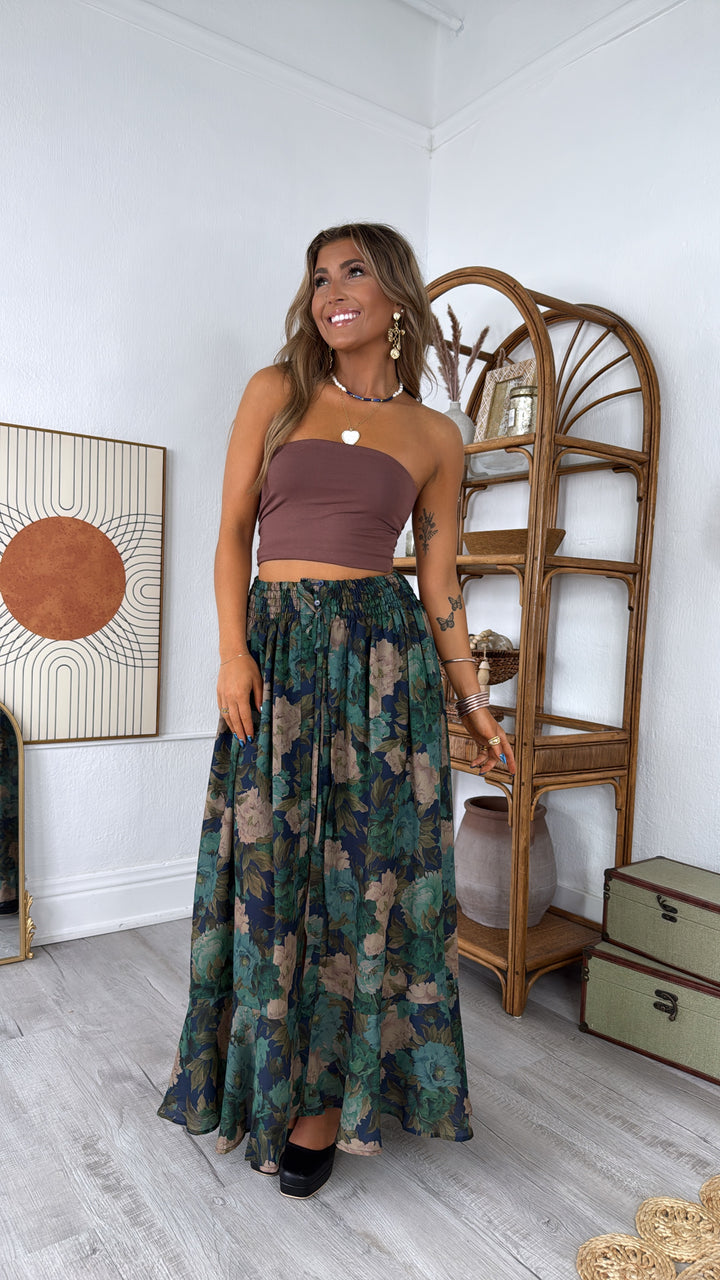 Florence Floral Skirt, Retro Blue