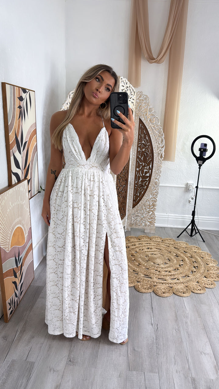 ECB Exclusive: Layla Lace Maxi Dress, White