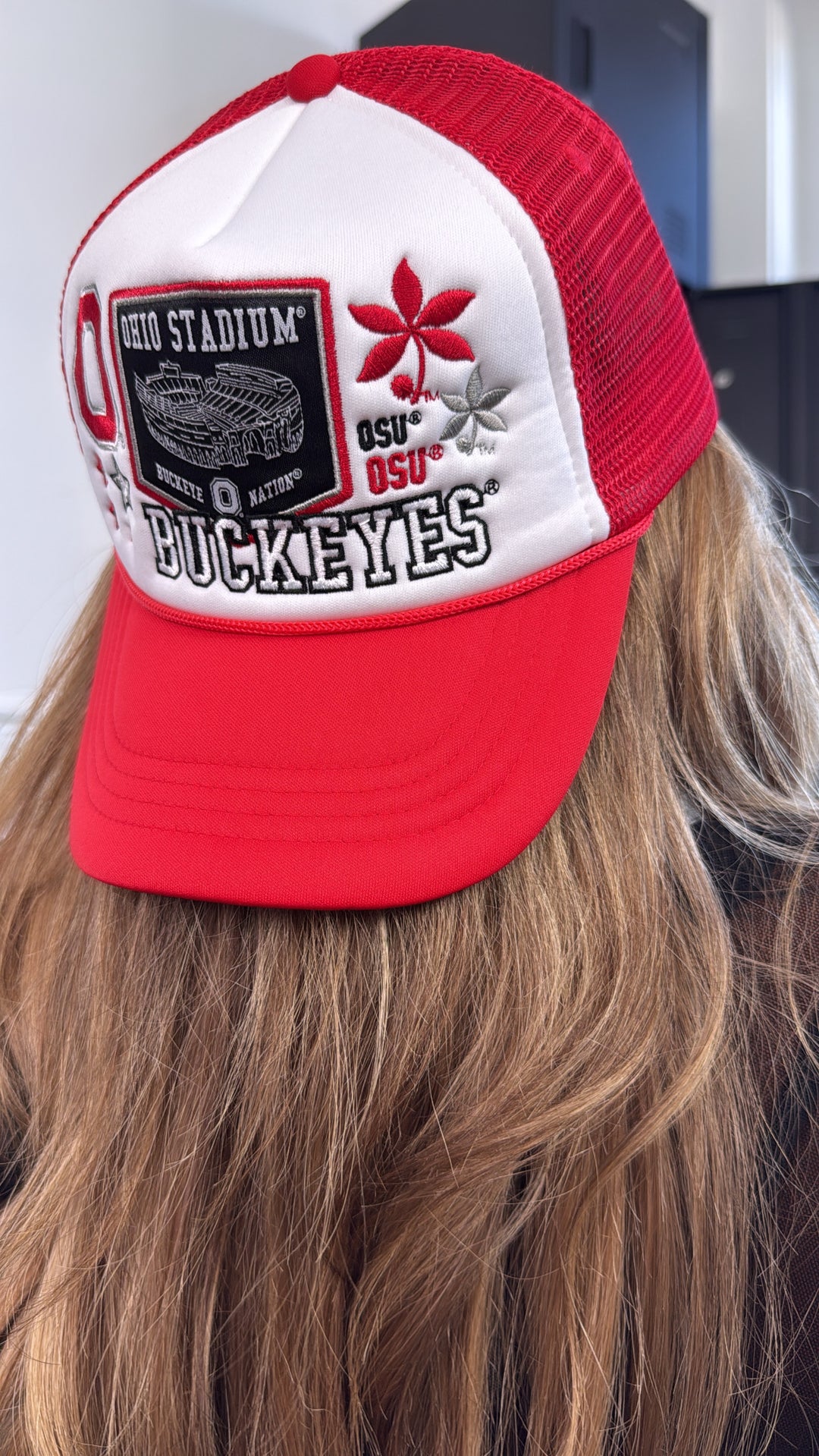 OH Patched Hat, White/Red