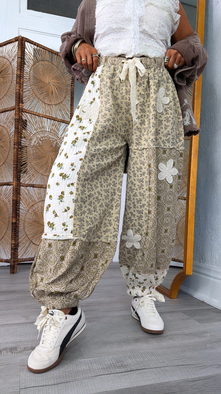 Petal Drape Jogger Pant, Sand Multi