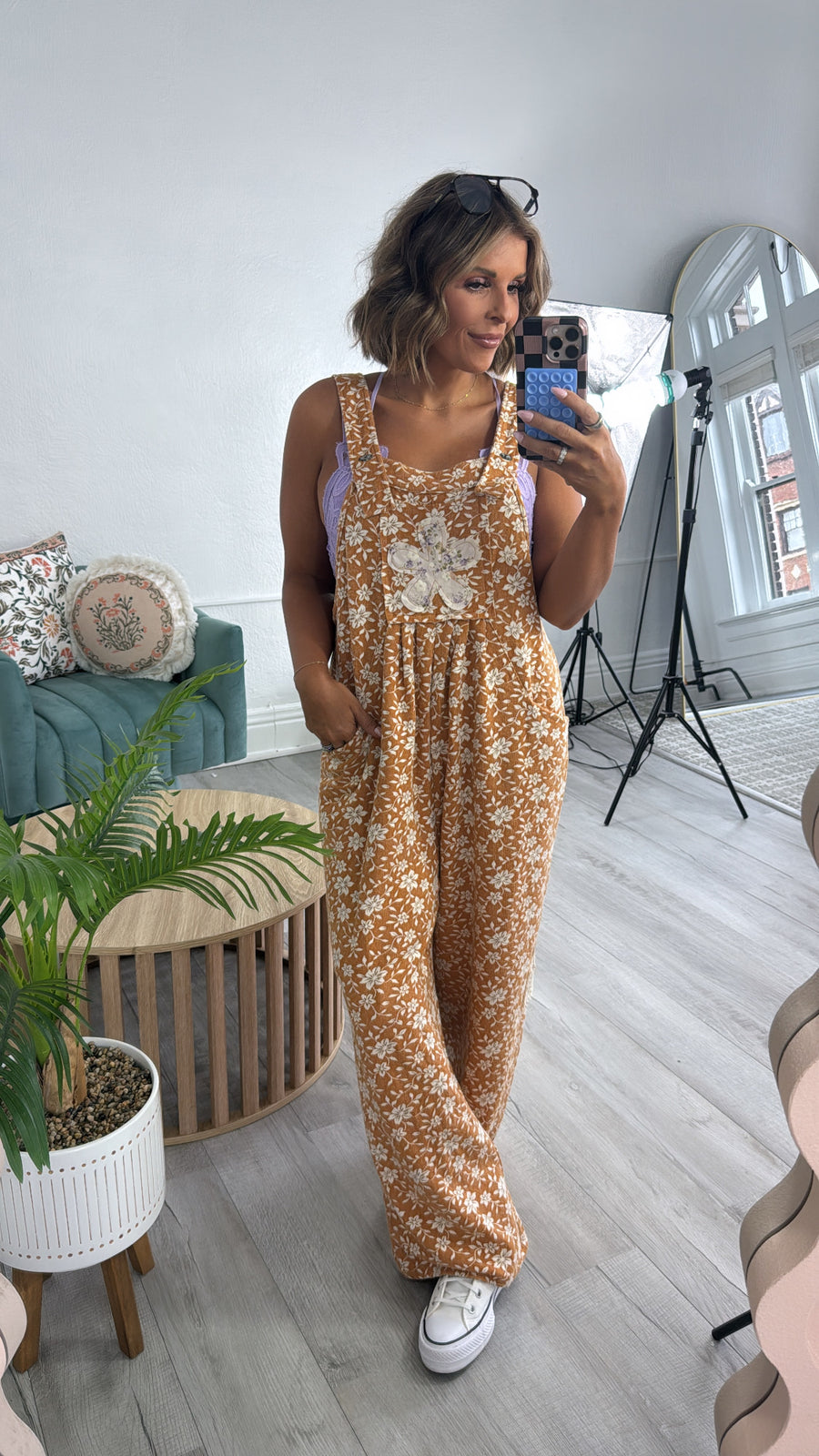 POL Petal & Vine Cream Overalls