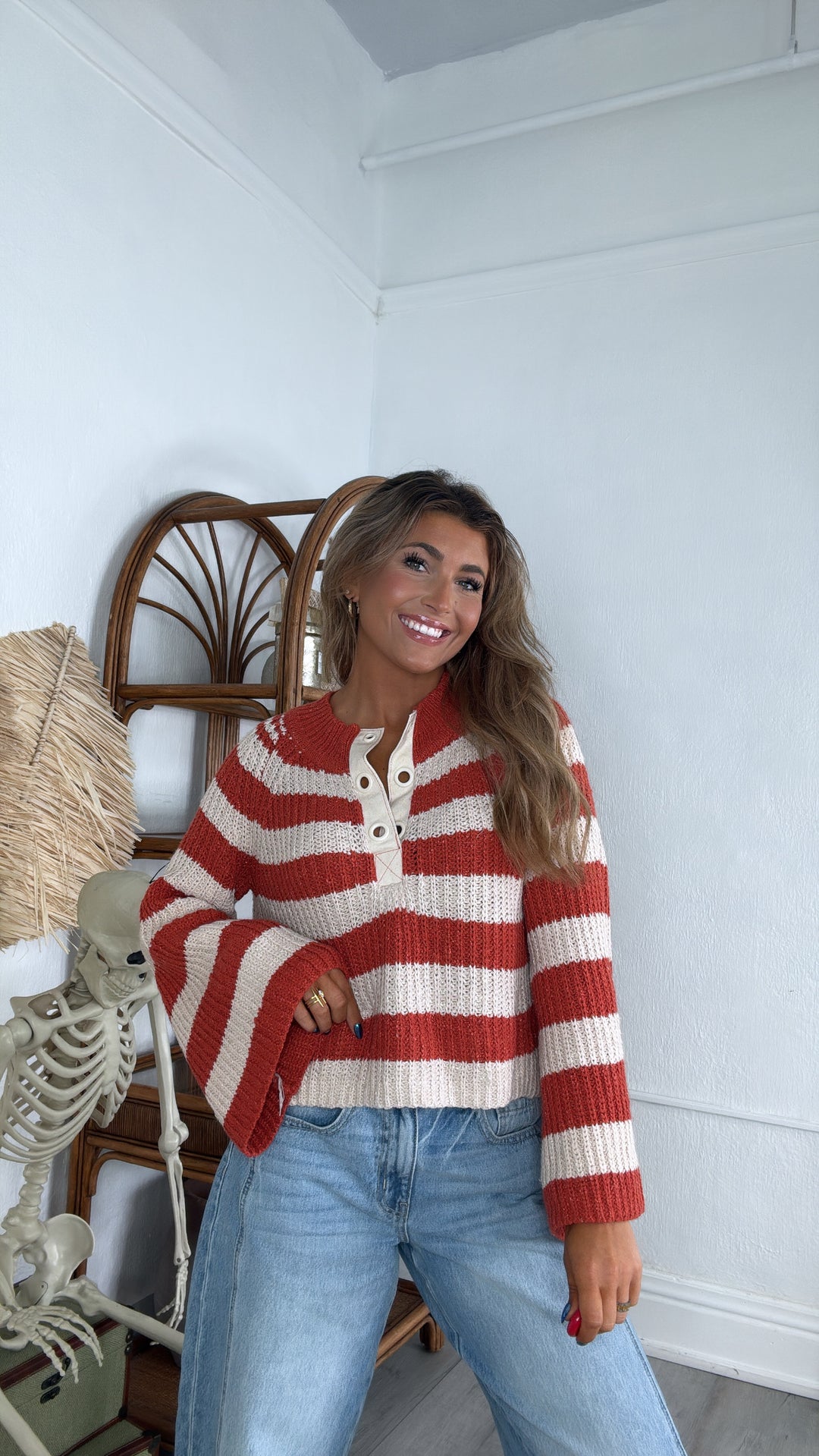 Say Less Striped Sweater, Orange/Taupe