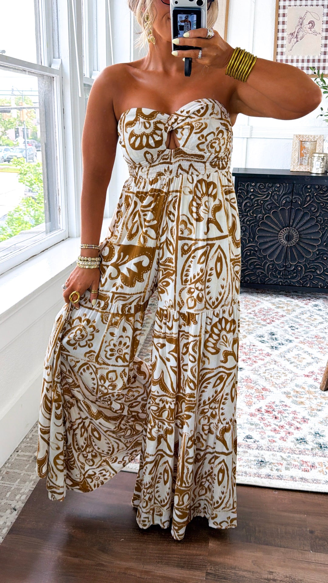 Belluna Strapless Jumpsuit, Cream/ Taupe