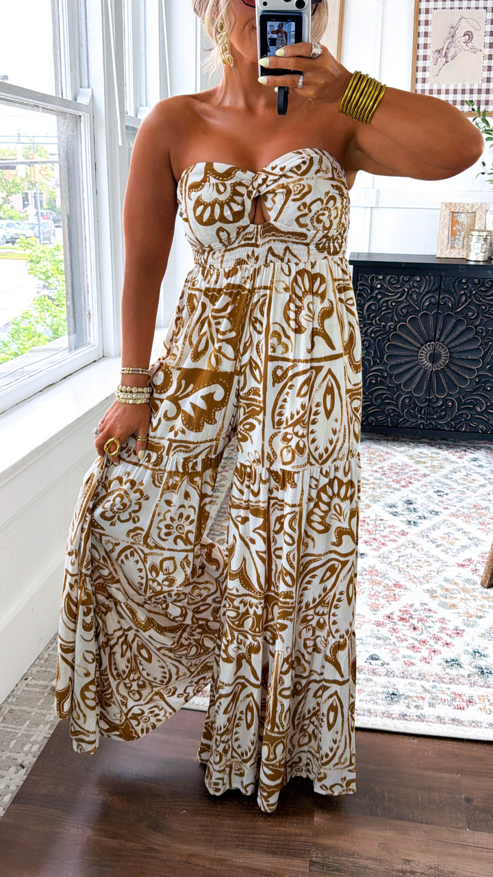 Belluna Strapless Jumpsuit, Cream/ Taupe