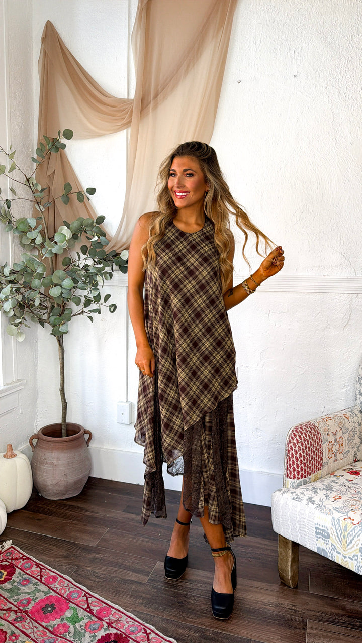 Halter Patch Midi Dress, Brown