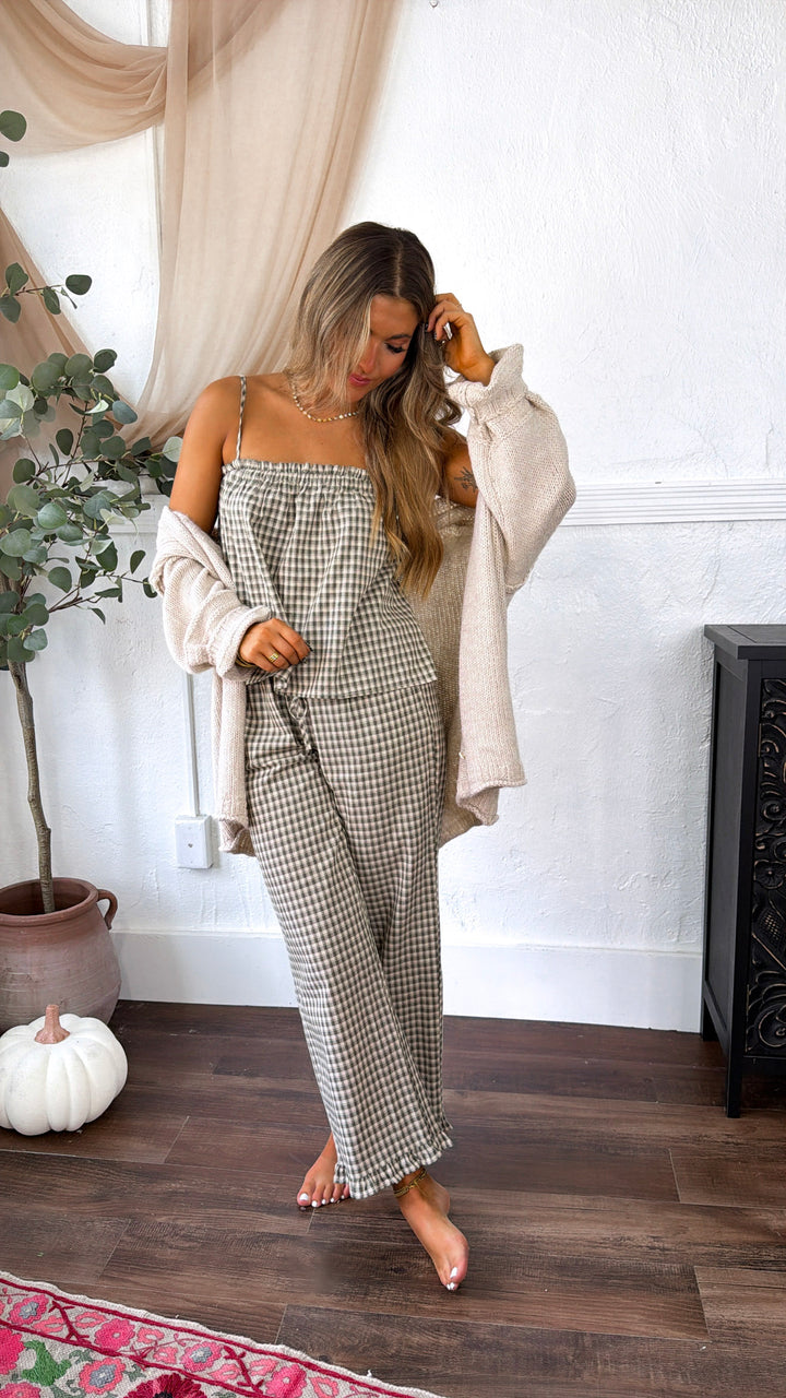 Romey Two Piece Set, Olive/Taupe Plaid