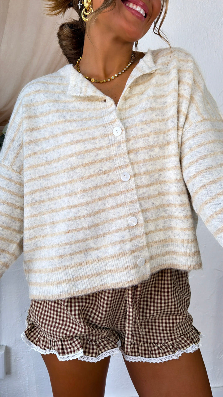 Faye Button Up Sweater, Oatmeal/Taupe