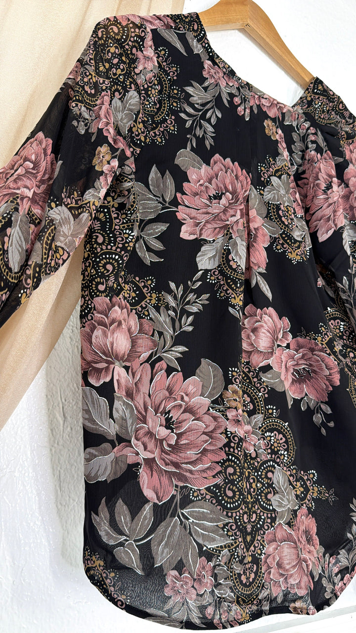 Beauty Floral Blouse, Black/Dusty Rose