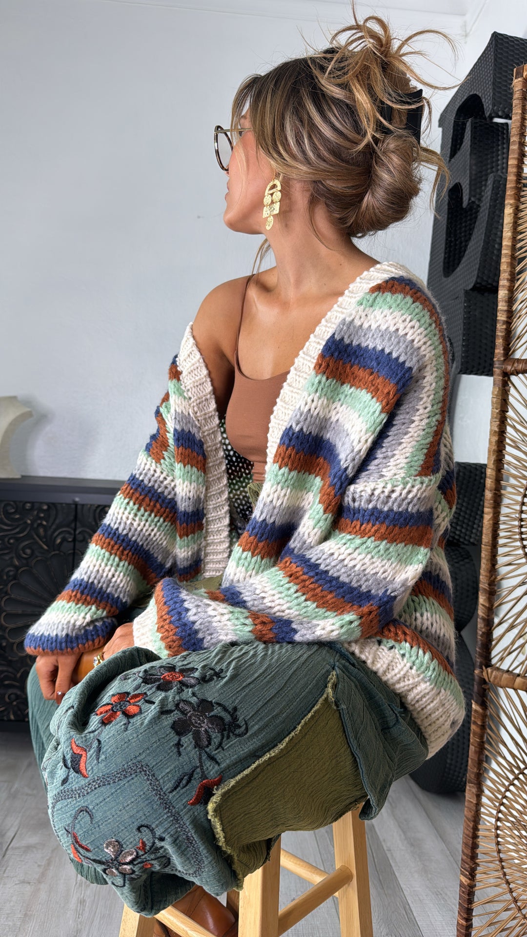 Canyon Skies Knit Cardigan, Cream Combo