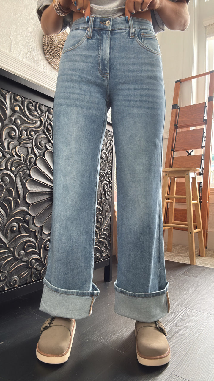 Navy Straight Leg Denim, Medium Wash