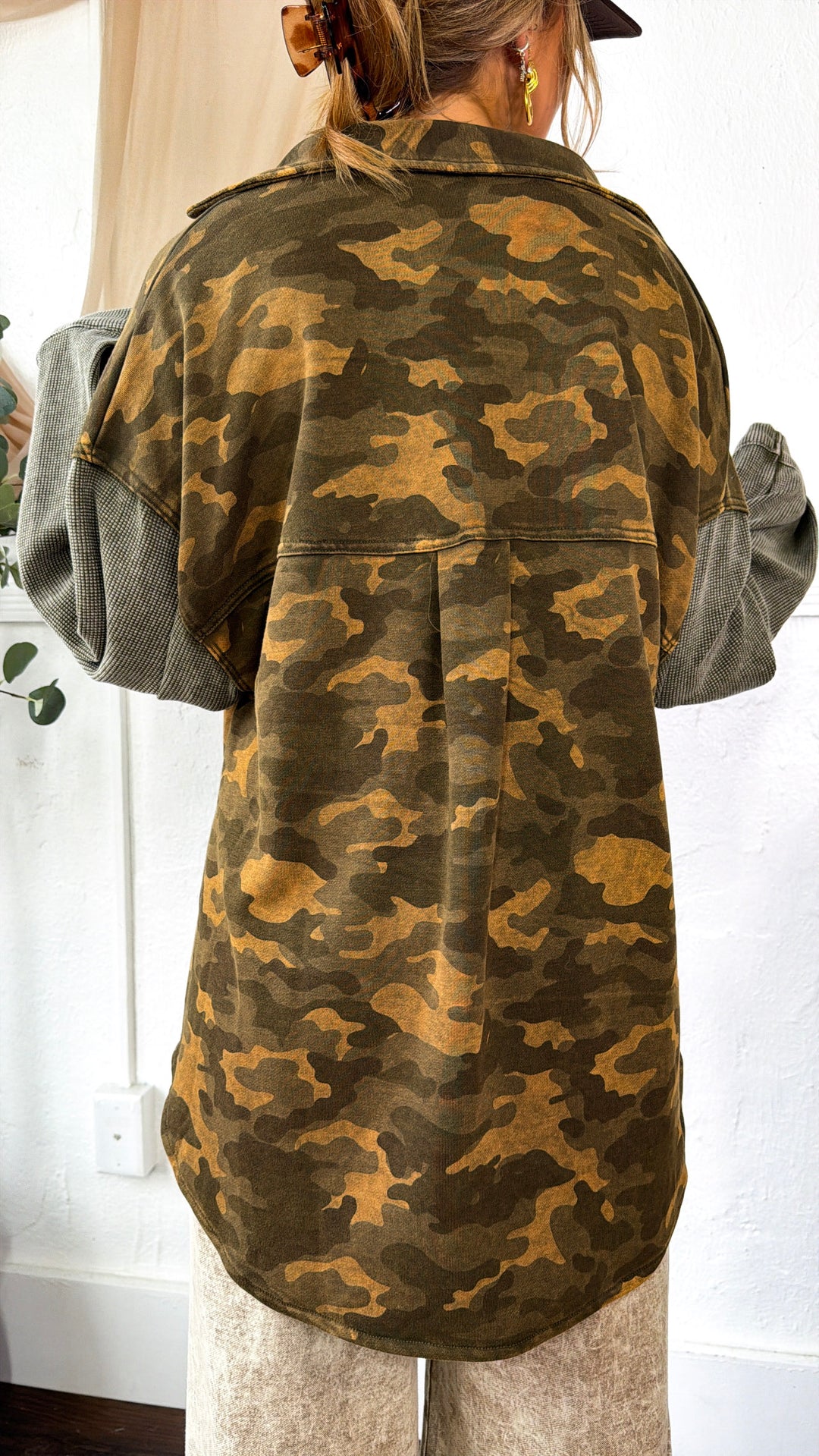 Slightly Camo Button Up Jacket, Olive Camo