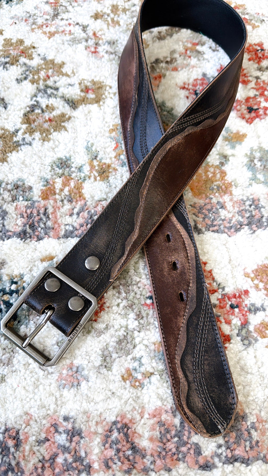 Bedstu Riven Leather Belt, Black Teak Hand Wash