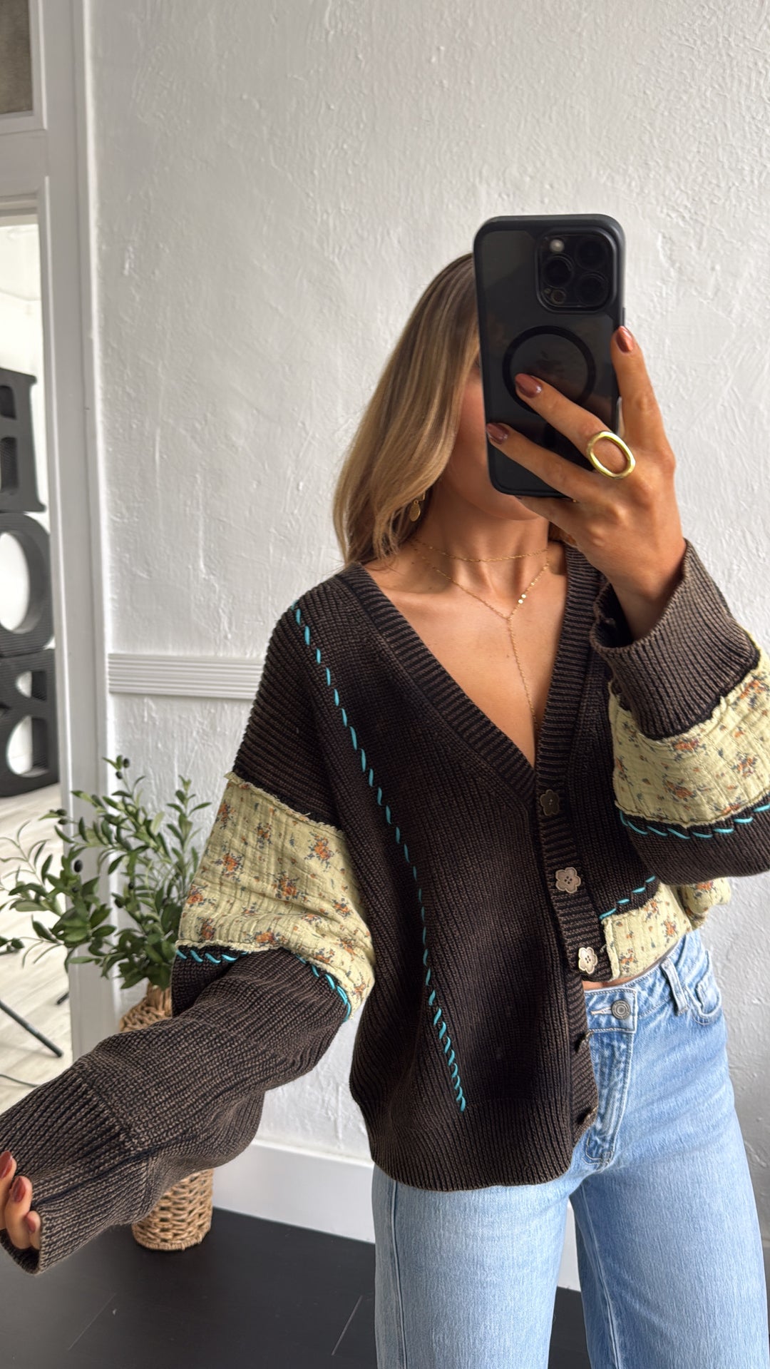 Dried Sunflower Knit Cardigan, Black