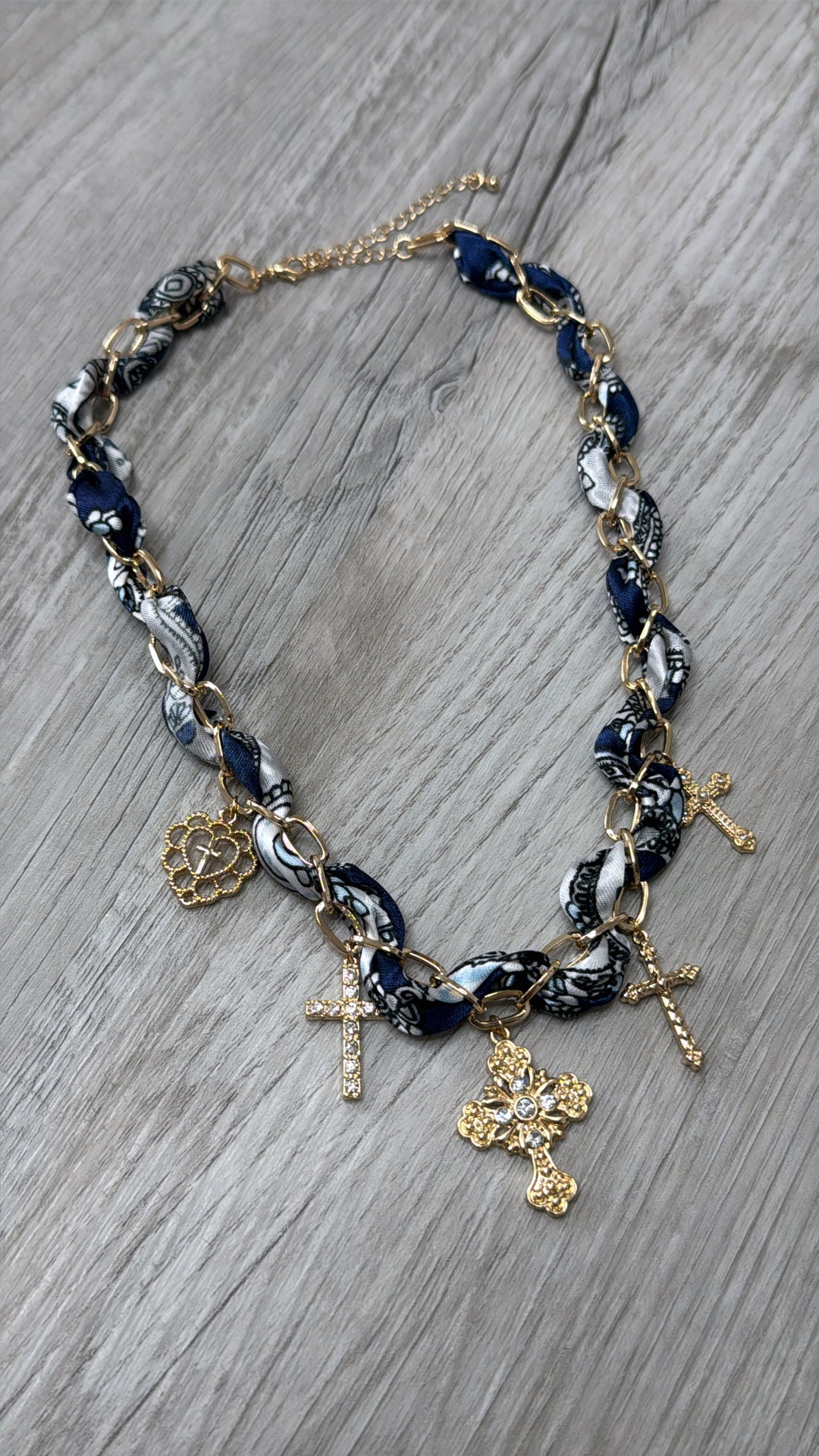 Edgy Western Charm Necklace, Navy/Gold