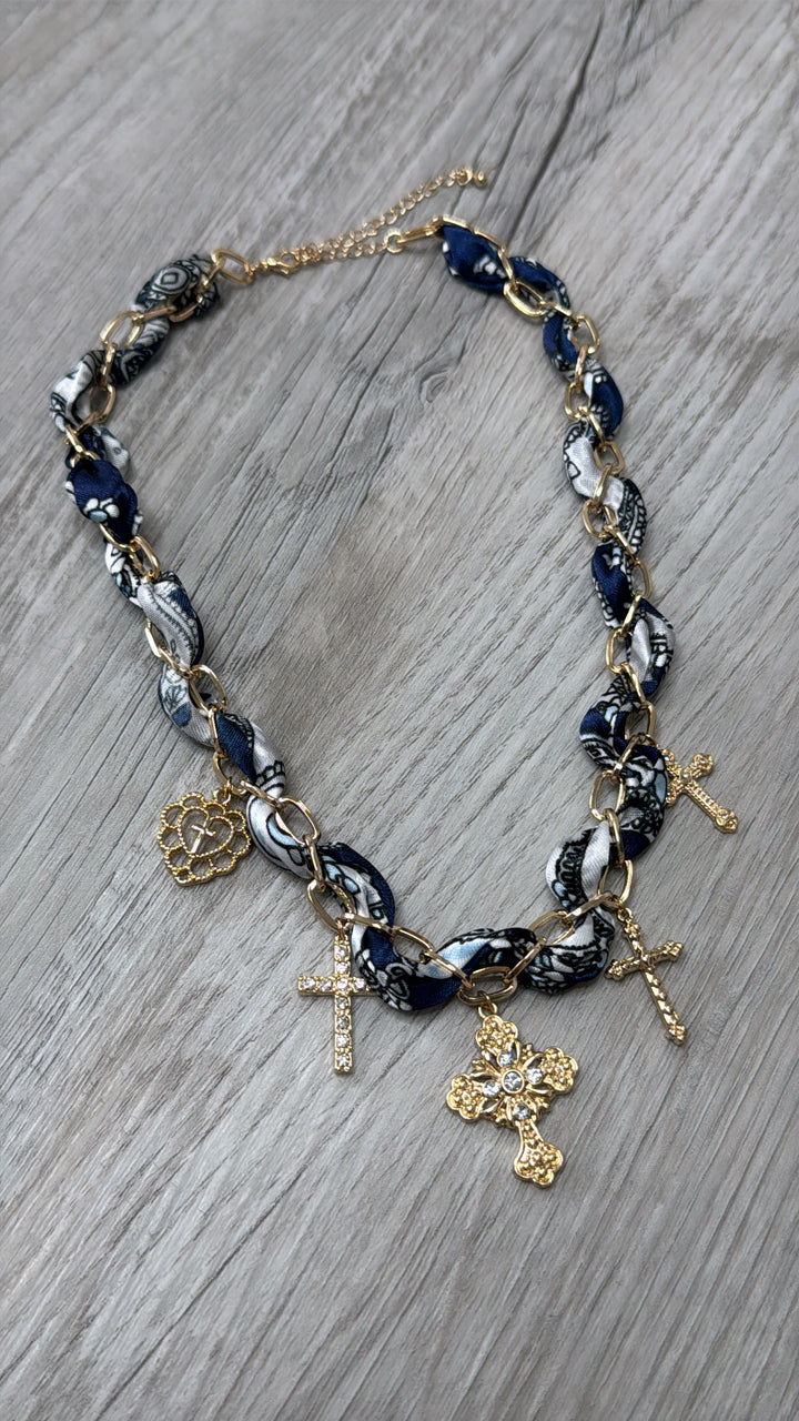 Edgy Western Charm Necklace, Navy/Gold
