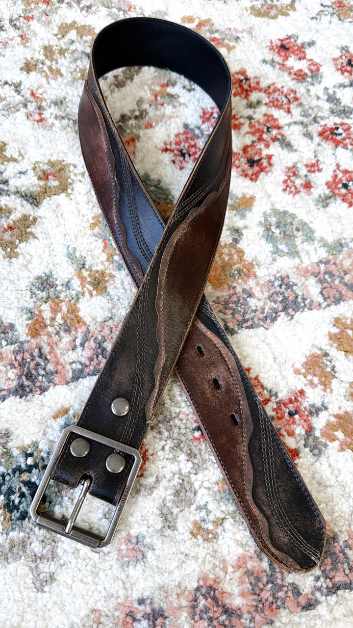 Bedstu Riven Leather Belt, Black Teak Hand Wash