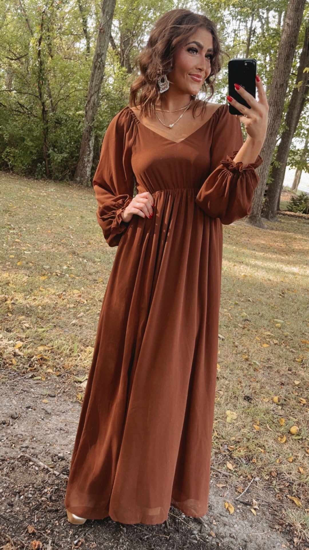 Timeless Romantic Chiffon Maxi Dress, Brown Everyday Chic Boutique Timeless Romantic Chiffon Maxi Dress, Brown Everyday Chic Boutique