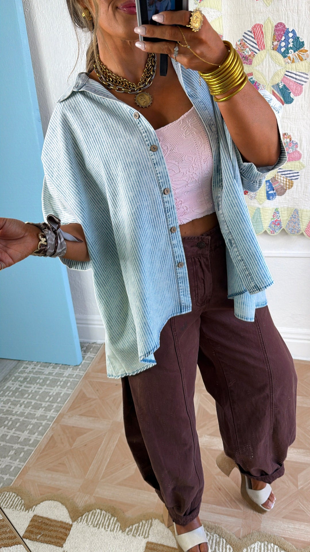 Bexton Button Up Top, Powder Blue