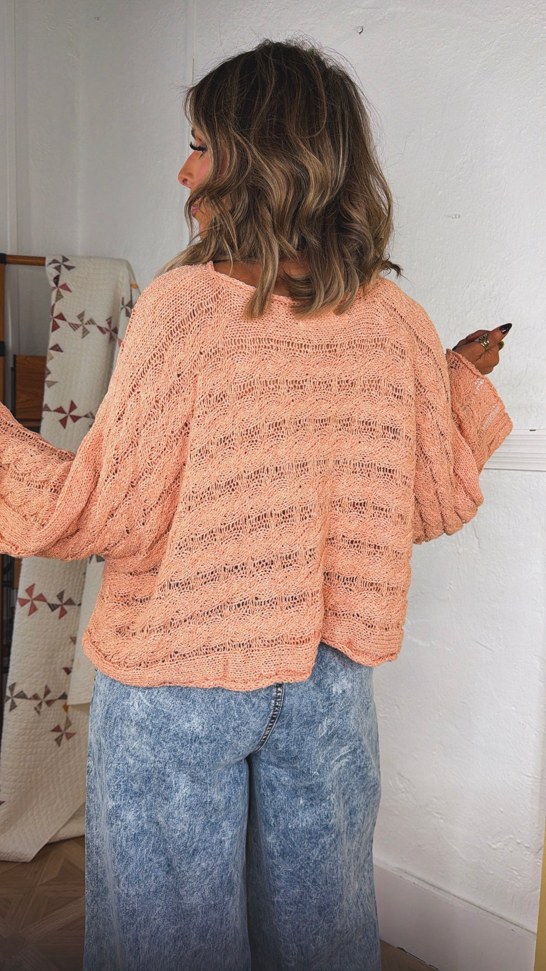 Seaside Knit Sweater, Apricot Coral