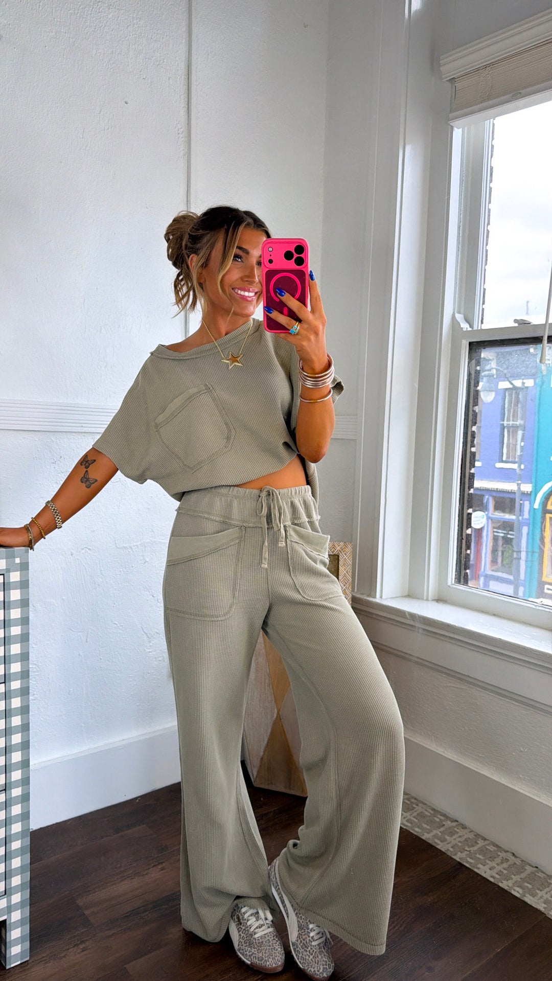 Waffle Knit Dreams Set, Olive