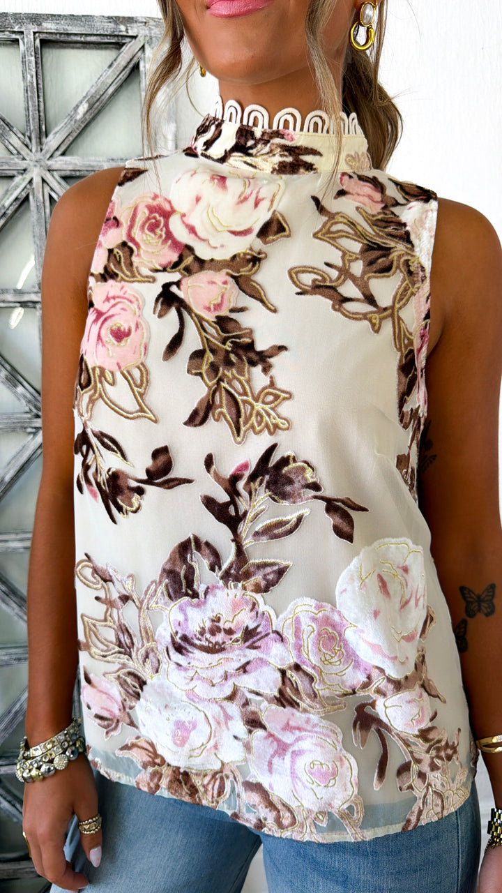 Garden Muse Floral Top, Cream Multi