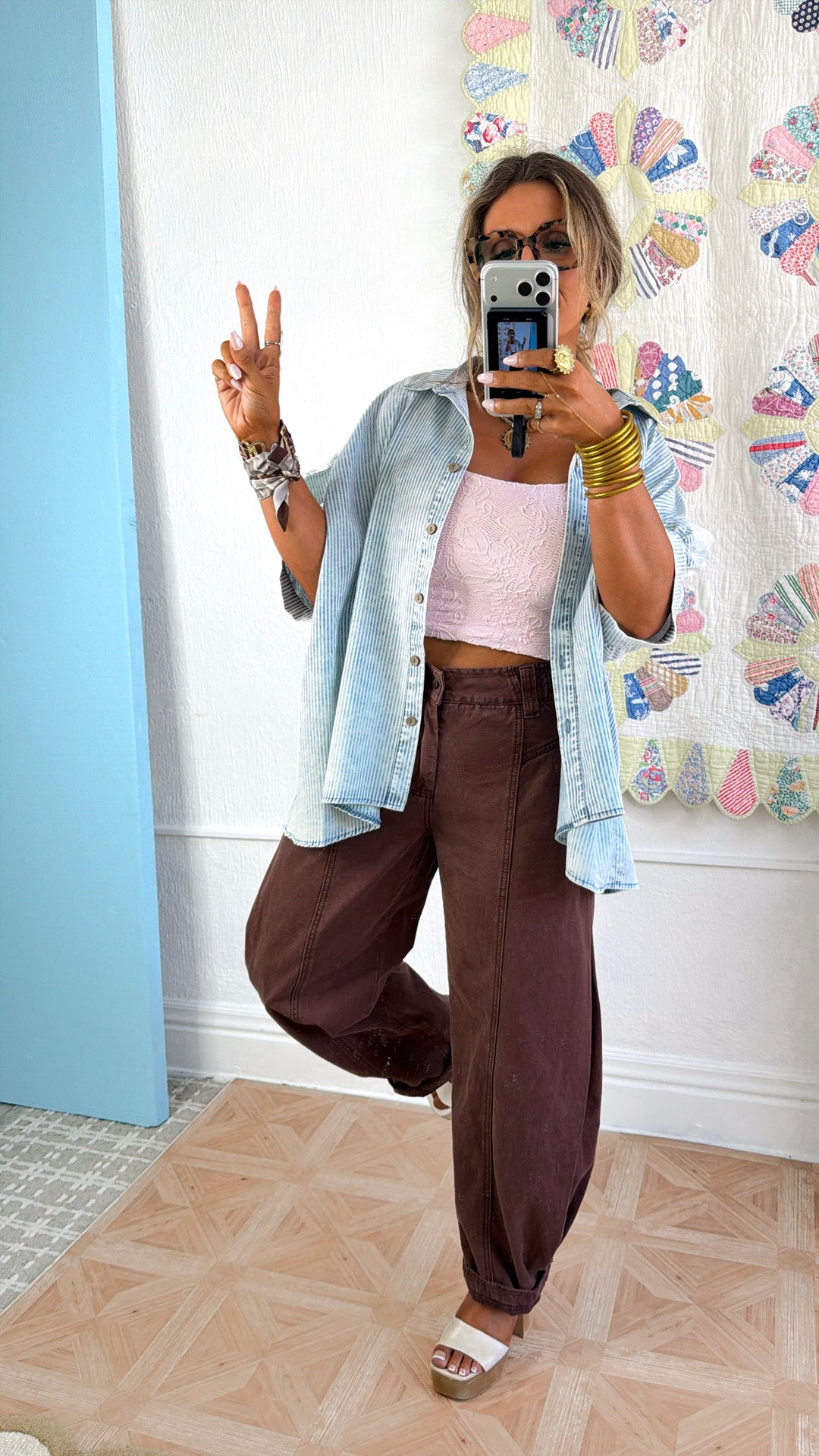 Bexton Button Up Top, Powder Blue