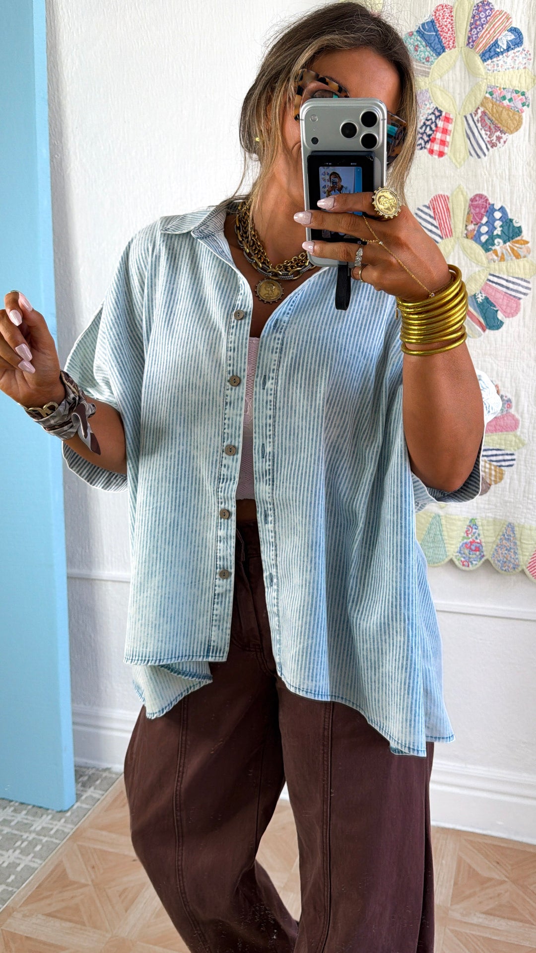 Bexton Button Up Top, Powder Blue