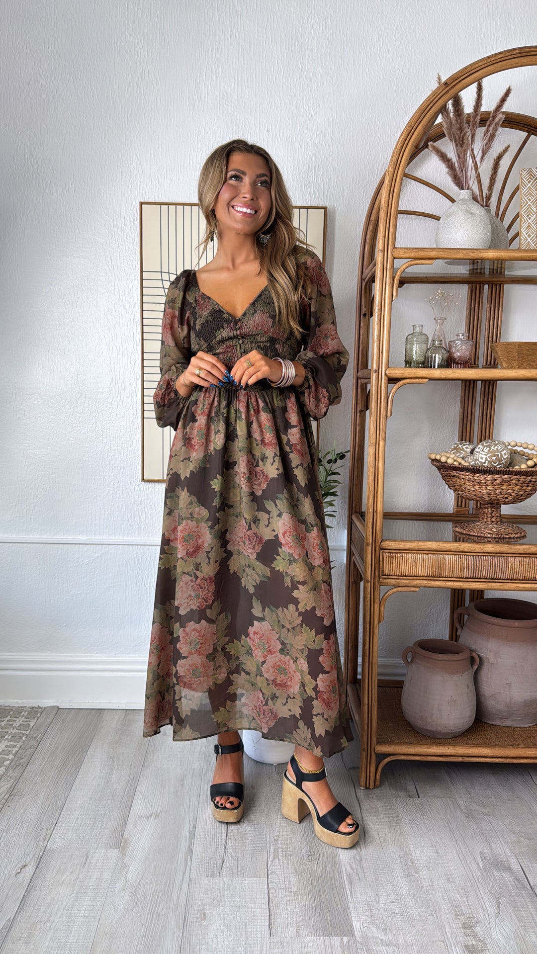 Golden Rue Midi Dress, Chocolate