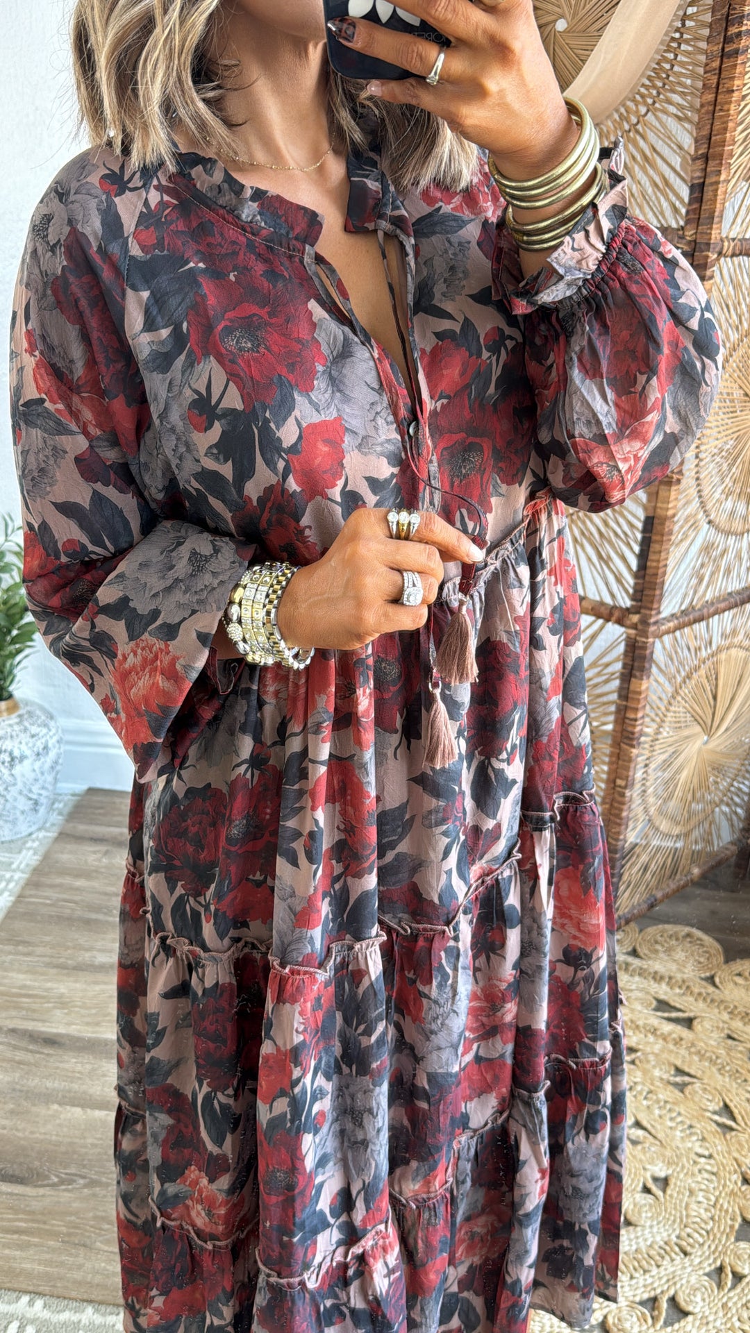 The Doris Bloom Midi Dress, Sand